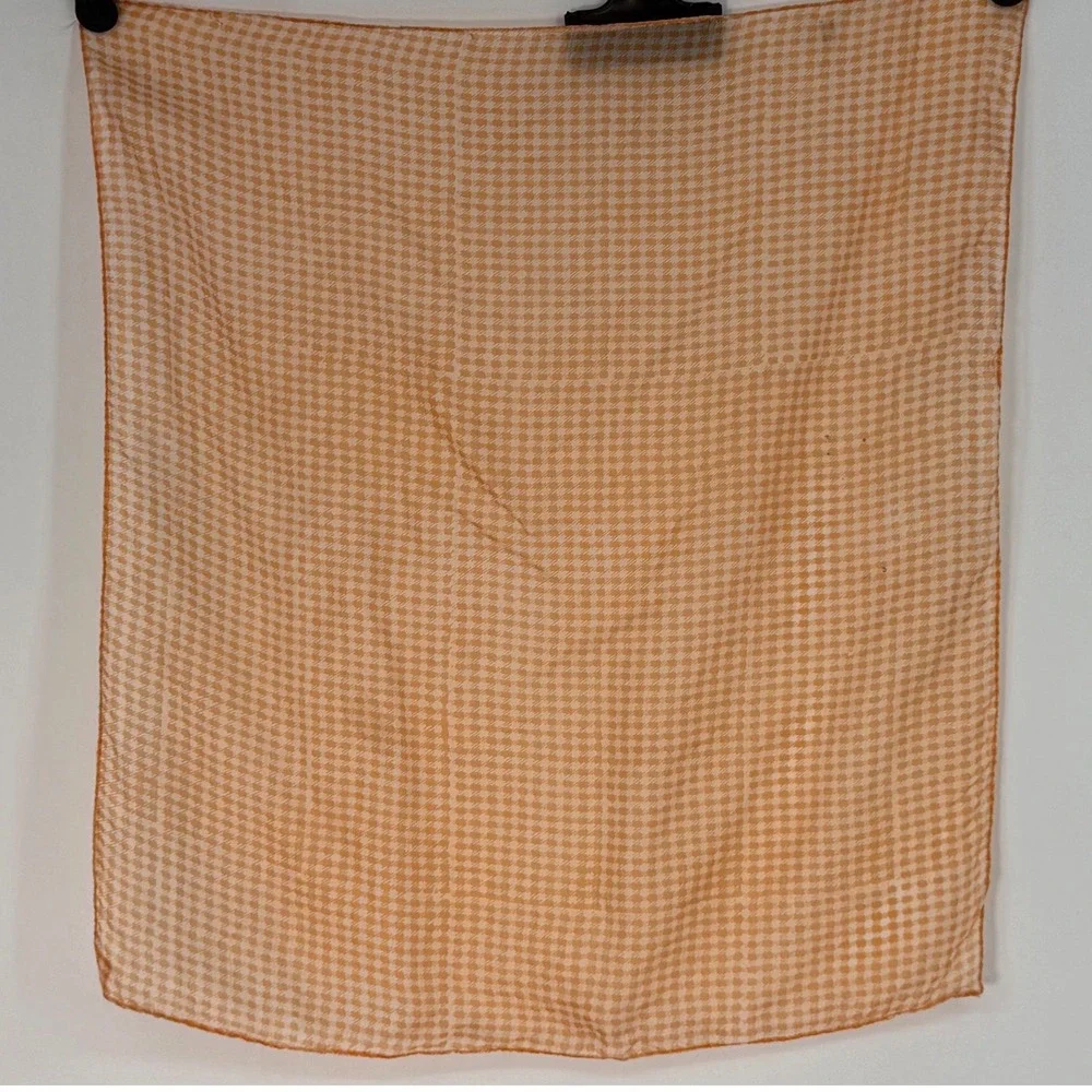 Vintage 100% Pure Silk Orange Houndstooth Square Scarf Neckerchief Preppy 105-31